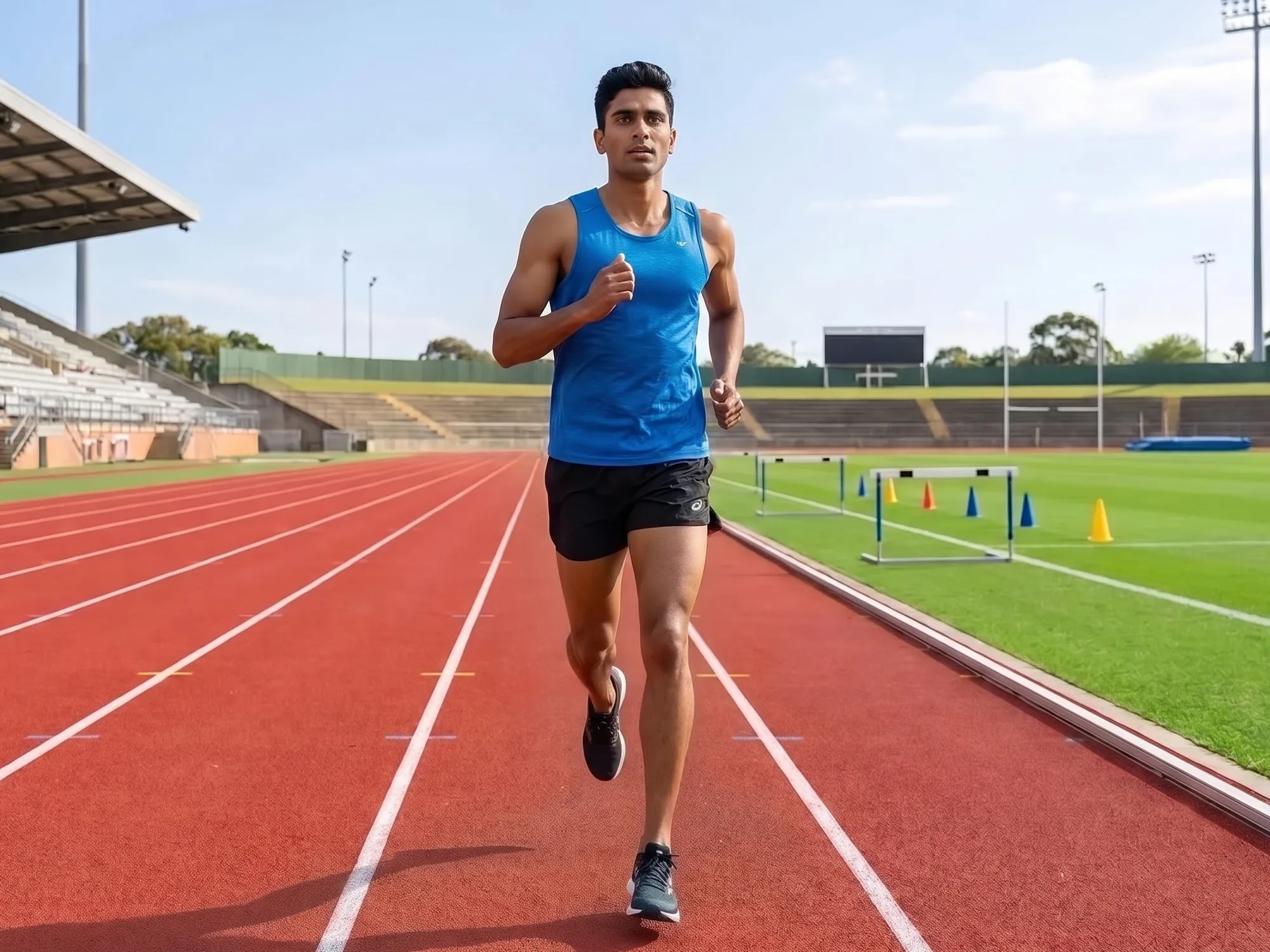 A runner jogging on an outdoor track